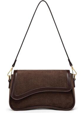〽️Women's Coffee Suede Leather Hobo Trendy Cute Mini Clutch Purses Shoulder Bag